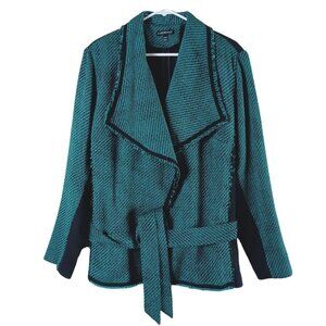 Lane Bryant Colorblock Tweed Raw Edge Belted Jacket Womens 22/24 Green Academia